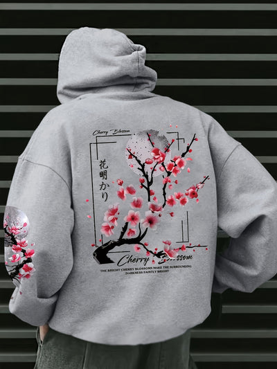 Sakura™ Felpa con Cappuccio Uomo Grafica Fiori di Ciliegio