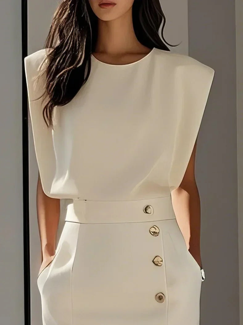 Elowen™ | Abito Midi Elegante con Spacco e Scollo Rotondo