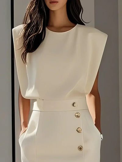 Elowen™ | Abito Midi Elegante con Spacco e Scollo Rotondo