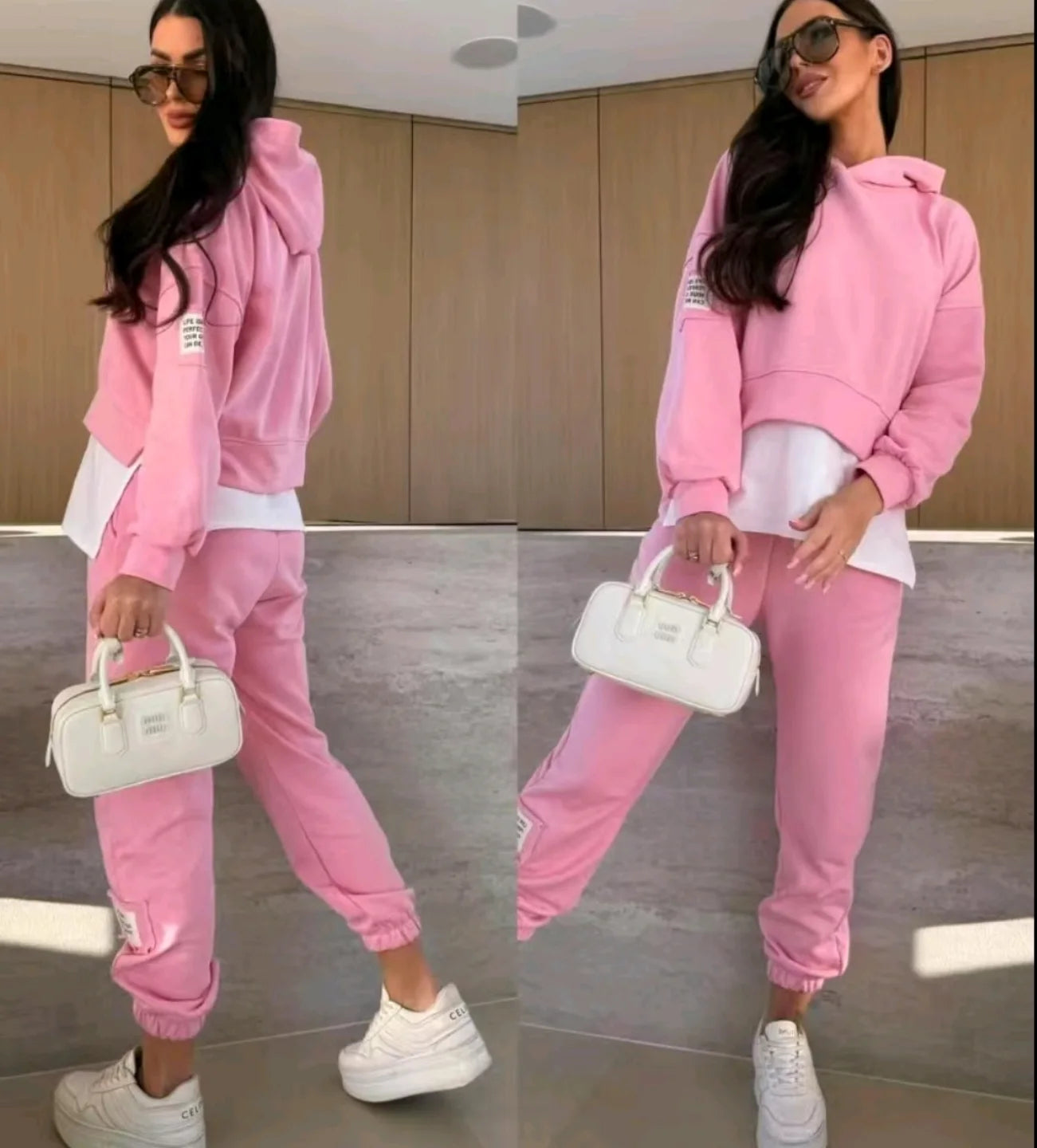 PatchyHood™ Completo Casual Donna con Felpa Patchwork e Cappuccio