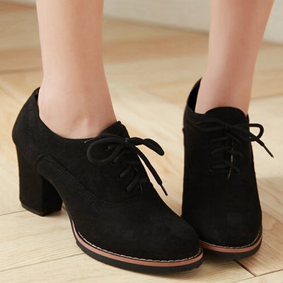 Britannia™ Scarpe Stringate Retro Nere Opache con Tacco Medio