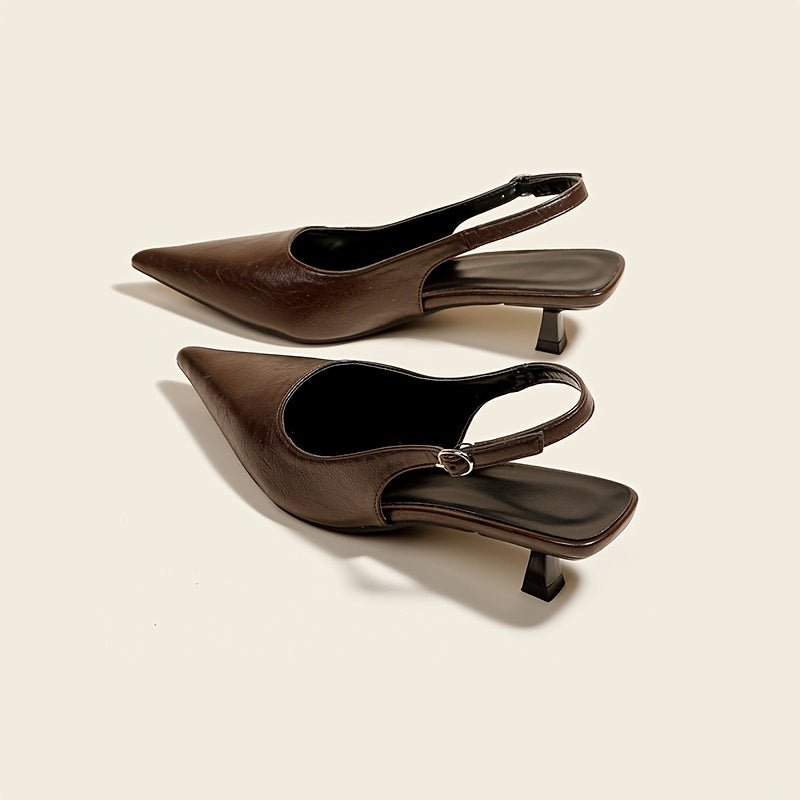ChicSling™ Sandali Slingback Marroni con Tacco Basso a Punta
