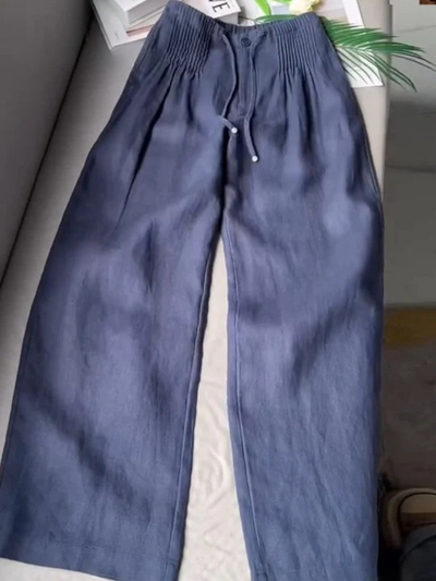 Camille – Pantaloni a Gamba Larga in Misto Cotone e Lino