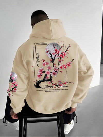 Sakura™ Felpa con Cappuccio Uomo Grafica Fiori di Ciliegio
