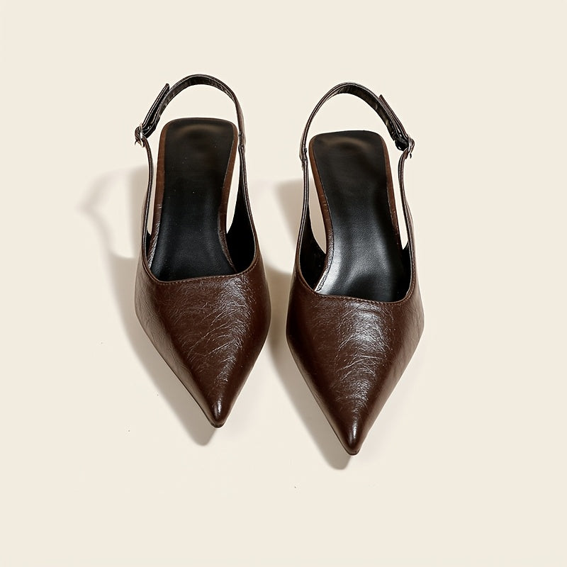 ChicSling™ Sandali Slingback Marroni con Tacco Basso a Punta