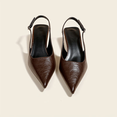 ChicSling™ Sandali Slingback Marroni con Tacco Basso a Punta
