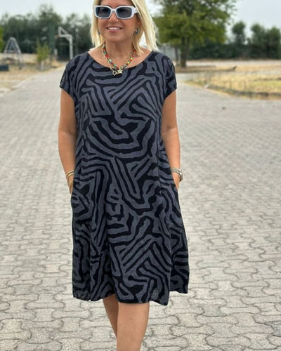 Nelia™ Abito Estivo con Scollo Tondo e Stampa Elegante