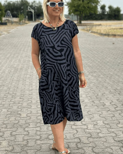 Nelia™ Abito Estivo con Scollo Tondo e Stampa Elegante
