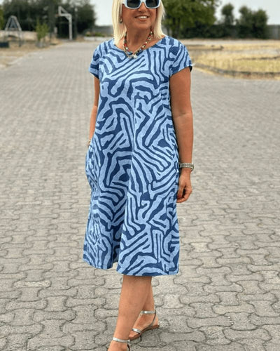 Nelia™ Abito Estivo con Scollo Tondo e Stampa Elegante