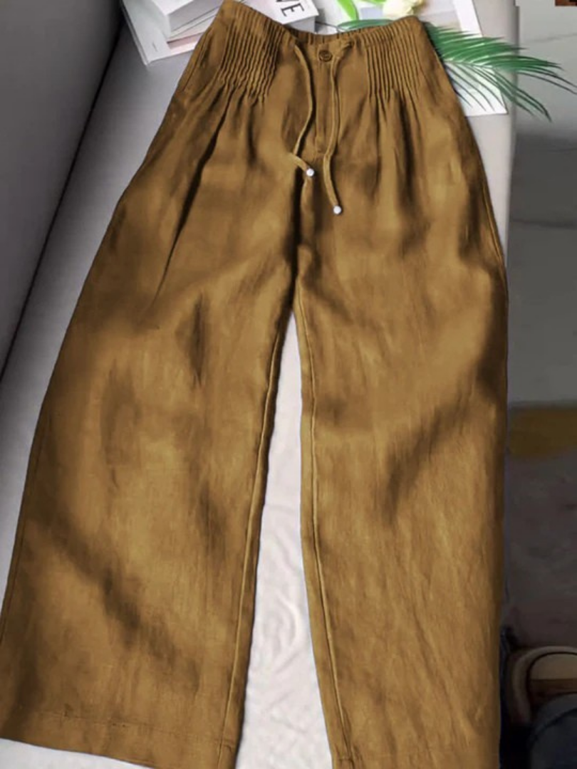Camille – Pantaloni a Gamba Larga in Misto Cotone e Lino