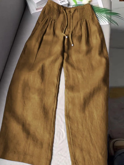 Camille – Pantaloni a Gamba Larga in Misto Cotone e Lino
