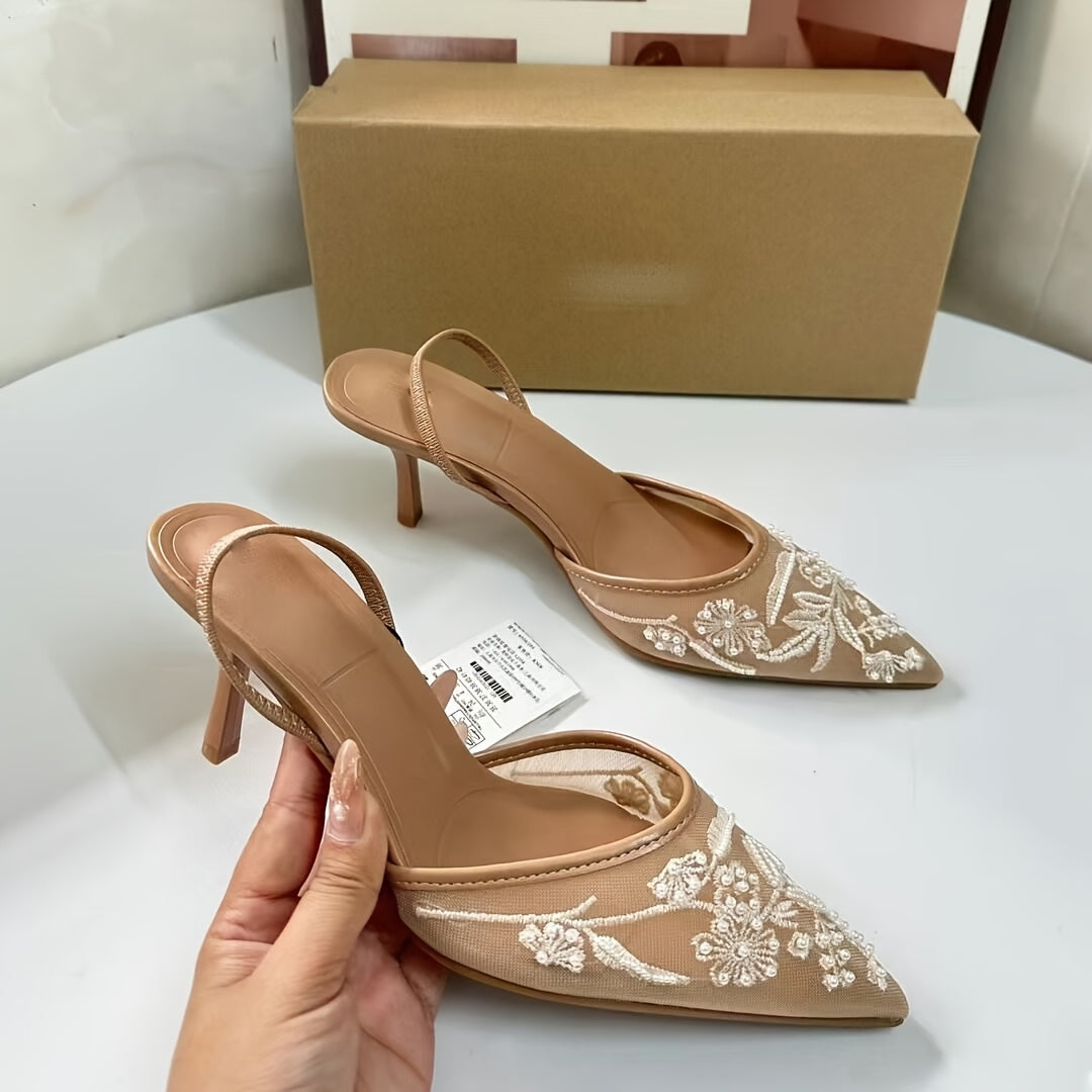 LuceDorata™ Mules Eleganti con Punta Champagne e Tacco Alto