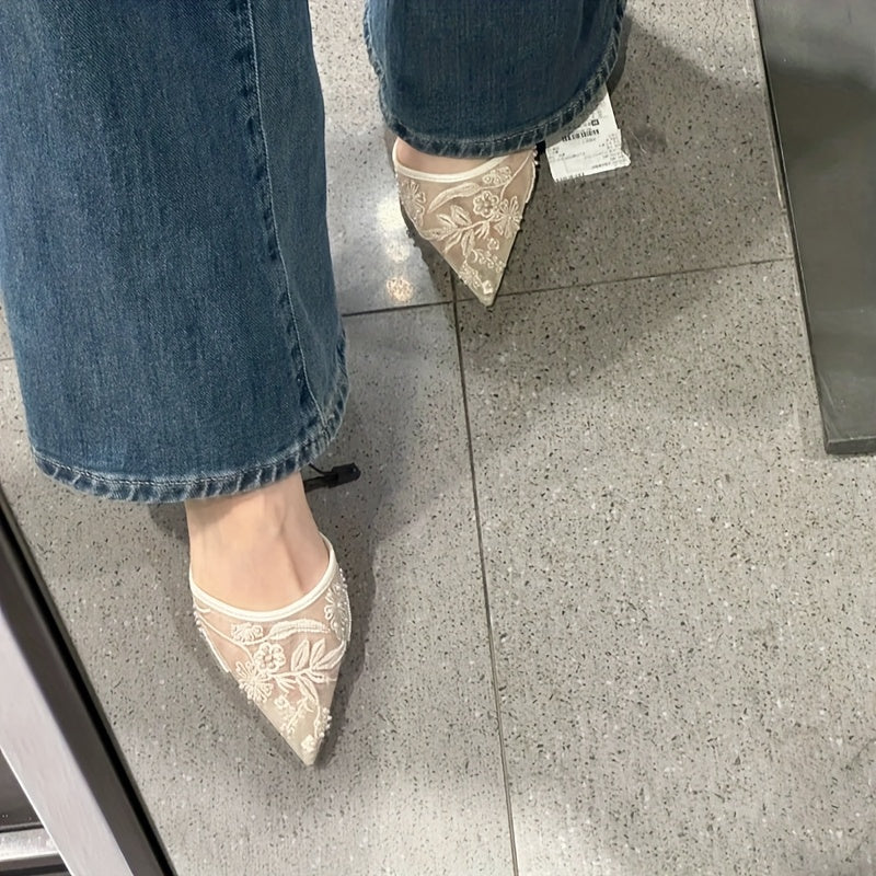 LuceDorata™ Mules Eleganti con Punta Champagne e Tacco Alto