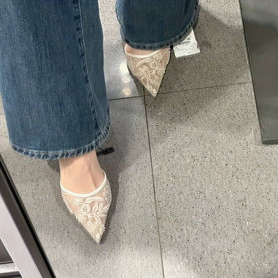 LuceDorata™ Mules Eleganti con Punta Champagne e Tacco Alto