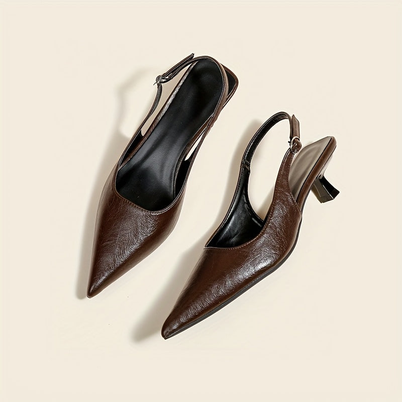 ChicSling™ Sandali Slingback Marroni con Tacco Basso a Punta