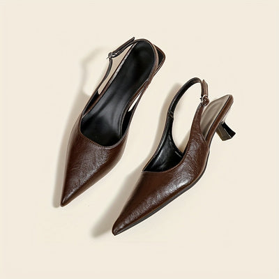 ChicSling™ Sandali Slingback Marroni con Tacco Basso a Punta