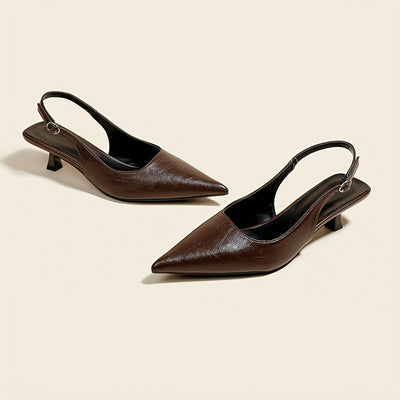 ChicSling™ Sandali Slingback Marroni con Tacco Basso a Punta
