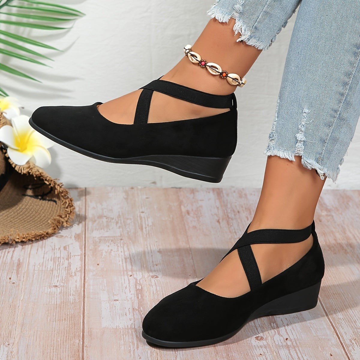 EleganStep™ Ballerine Eleganti Nere con Cinturini Elastici