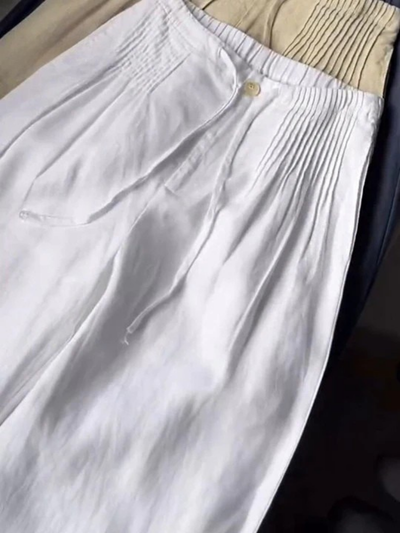 Camille – Pantaloni a Gamba Larga in Misto Cotone e Lino