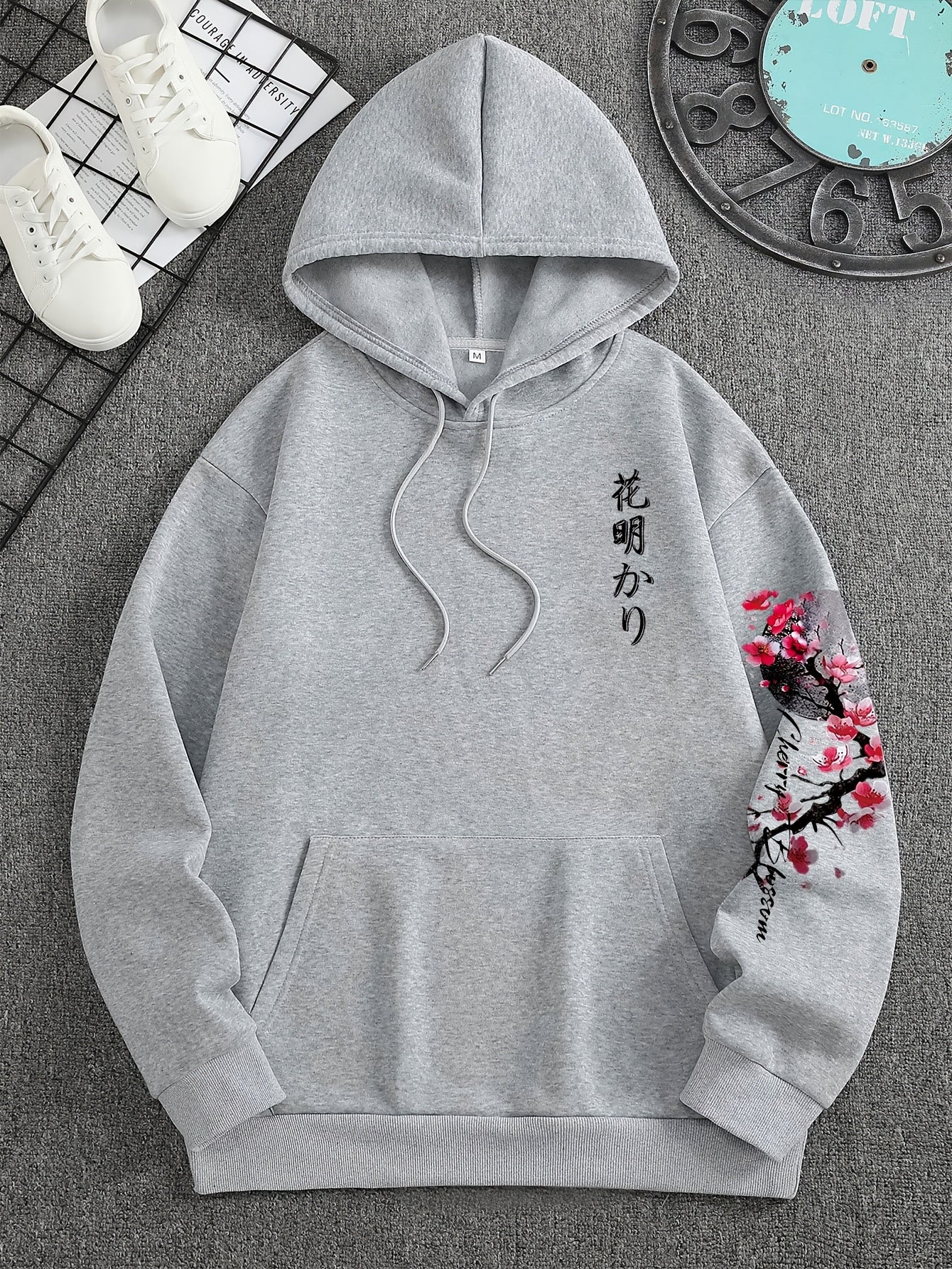 Sakura™ Felpa con Cappuccio Uomo Grafica Fiori di Ciliegio