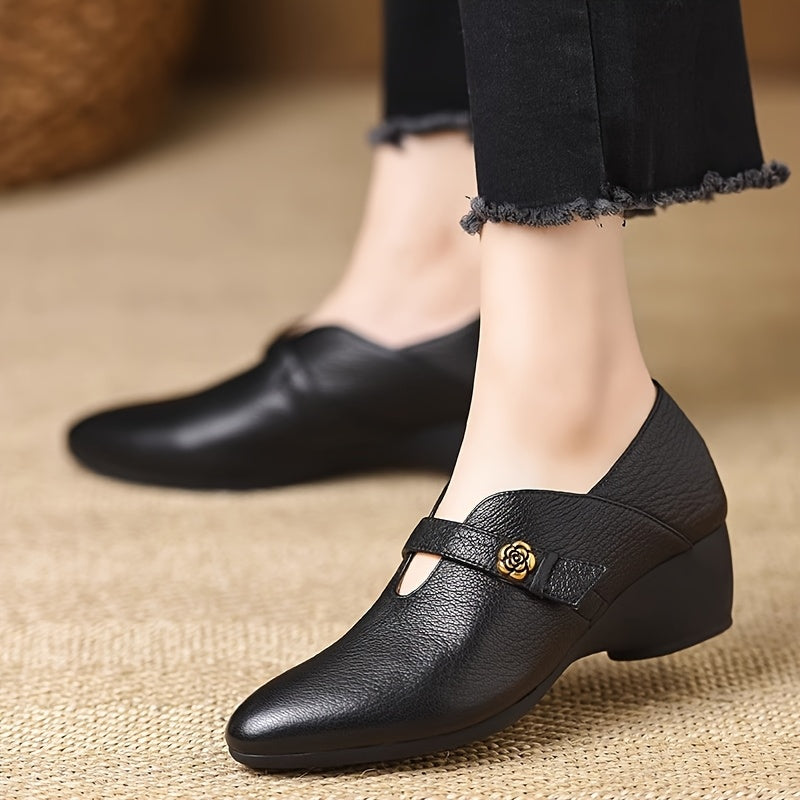 NeroGrace™ Ballerine Eleganti con Cinturino e Tacco Basso