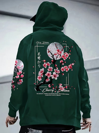 Sakura™ Felpa con Cappuccio Uomo Grafica Fiori di Ciliegio