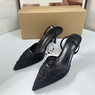 LuceDorata™ Mules Eleganti con Punta Champagne e Tacco Alto