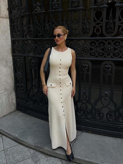 Fiona | Gebreide Mouwloze Maxi-jurk