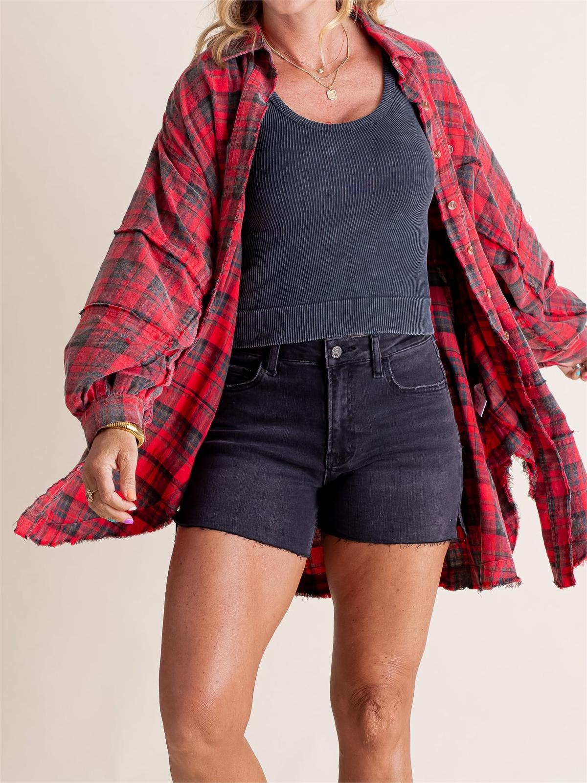 PlaidEase™ Camicia Donna a Quadri con Lavaggio Minerale