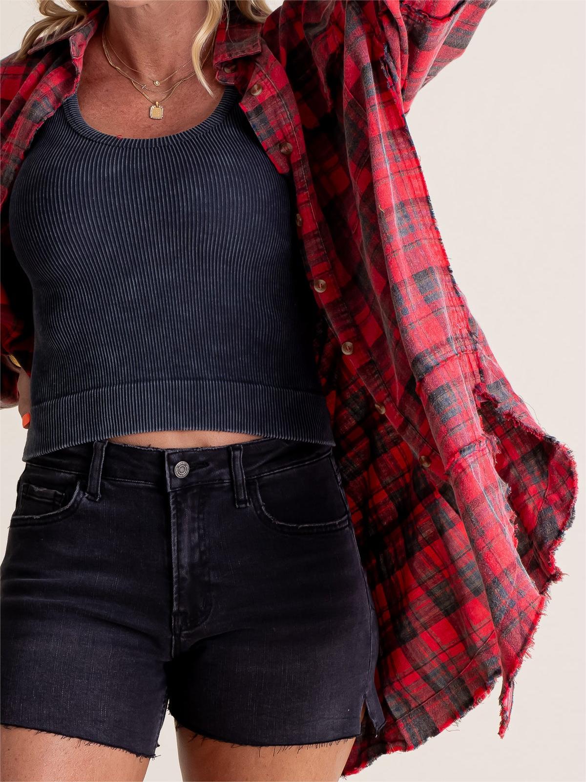 PlaidEase™ Camicia Donna a Quadri con Lavaggio Minerale