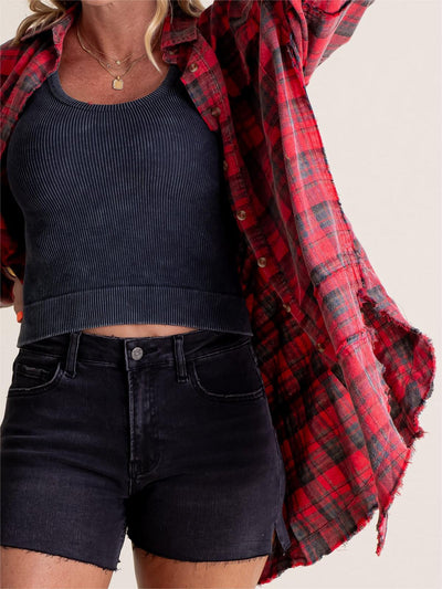 PlaidEase™ Camicia Donna a Quadri con Lavaggio Minerale
