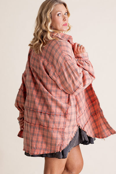 PlaidEase™ Camicia Donna a Quadri con Lavaggio Minerale