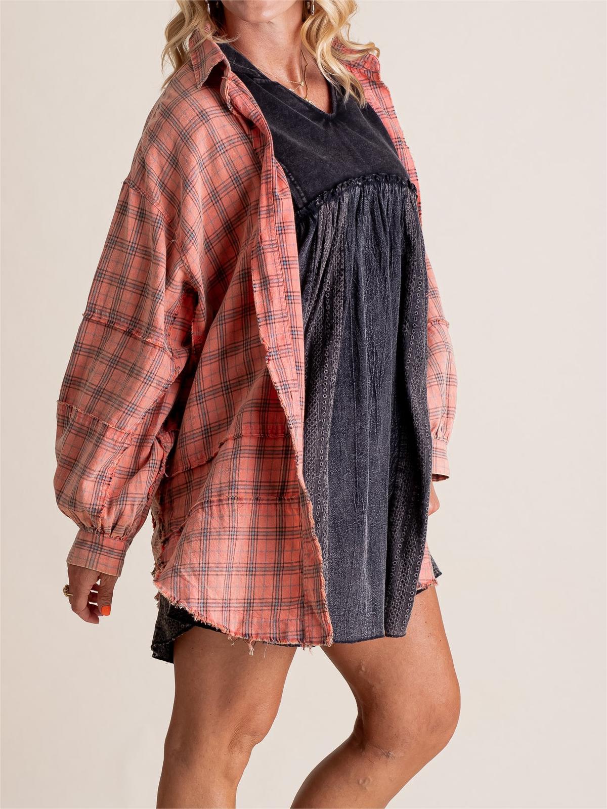 PlaidEase™ Camicia Donna a Quadri con Lavaggio Minerale