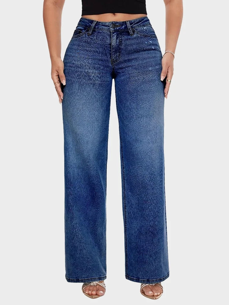 UrbanEase™ Jeans Baggy a Vita Media con Gamba Ampia e Dettagli Strappati
