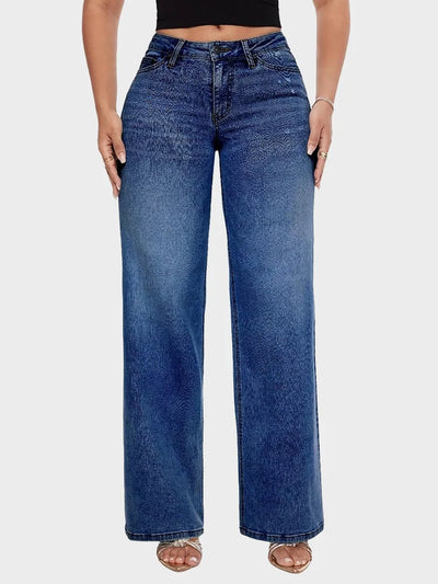 UrbanEase™ Jeans Baggy a Vita Media con Gamba Ampia e Dettagli Strappati