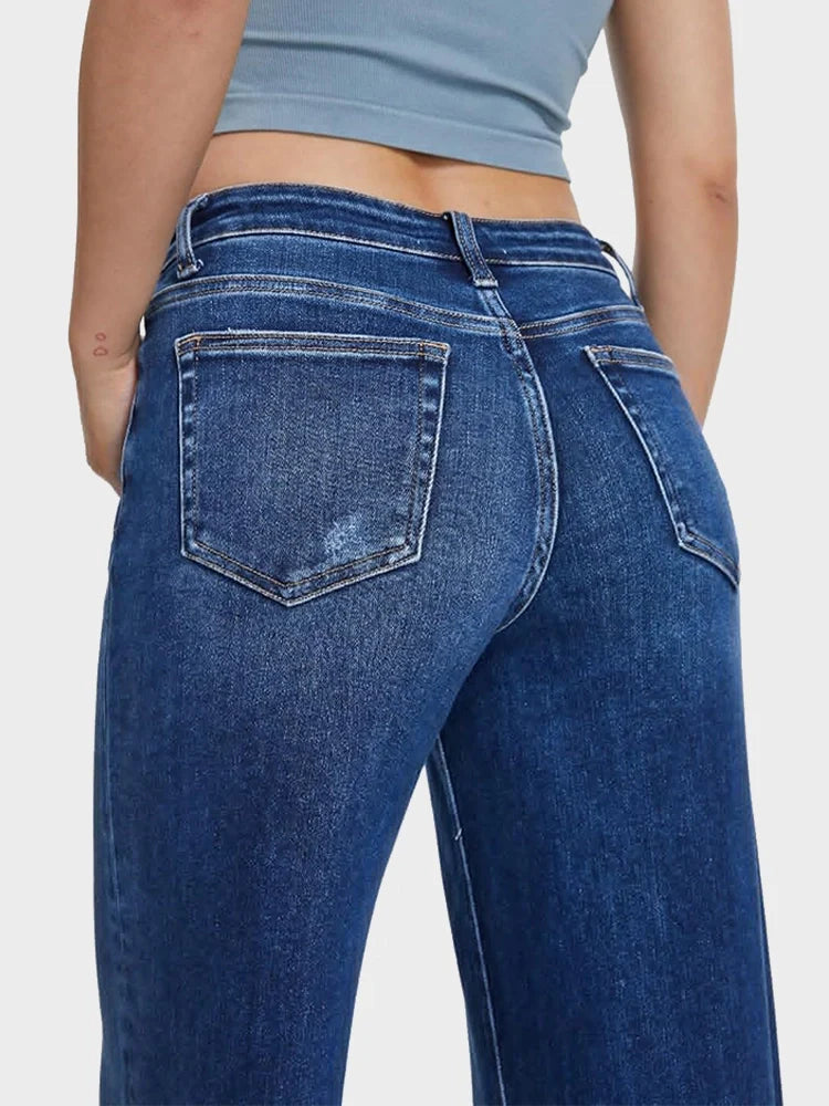 UrbanEase™ Jeans Baggy a Vita Media con Gamba Ampia e Dettagli Strappati