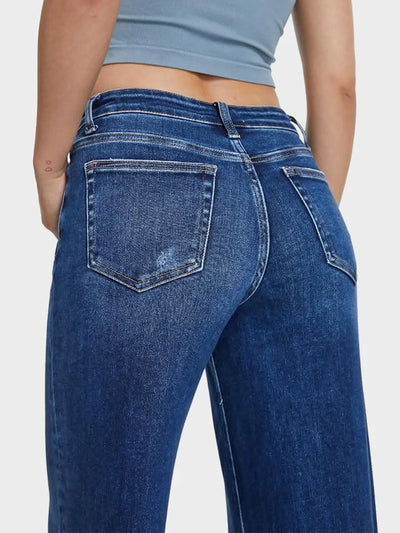 UrbanEase™ Jeans Baggy a Vita Media con Gamba Ampia e Dettagli Strappati