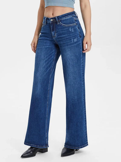 UrbanEase™ Jeans Baggy a Vita Media con Gamba Ampia e Dettagli Strappati