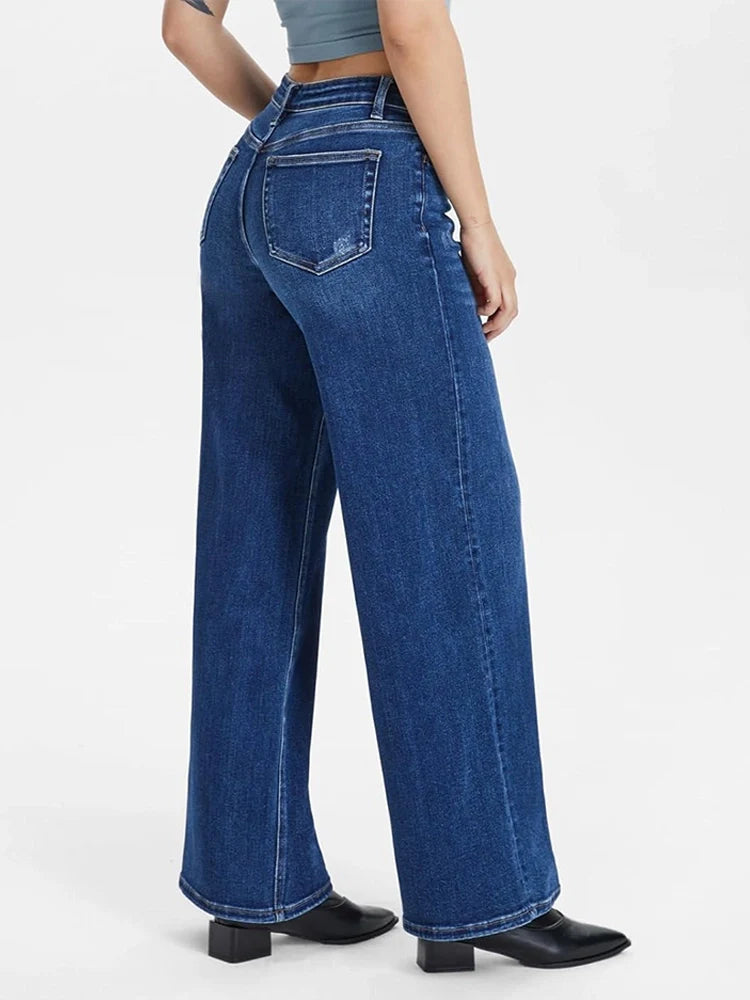 UrbanEase™ Jeans Baggy a Vita Media con Gamba Ampia e Dettagli Strappati