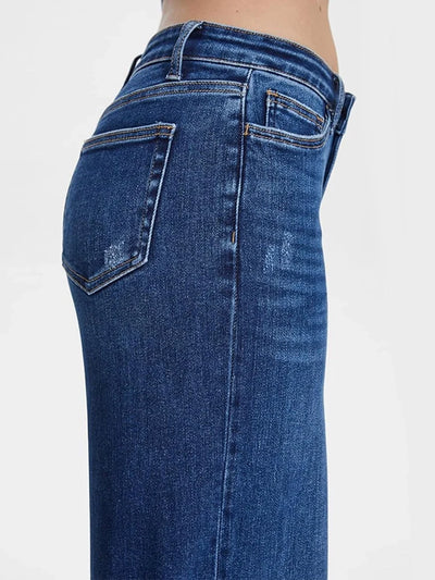 UrbanEase™ Jeans Baggy a Vita Media con Gamba Ampia e Dettagli Strappati