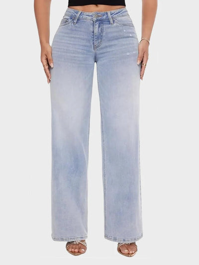 UrbanEase™ Jeans Baggy a Vita Media con Gamba Ampia e Dettagli Strappati