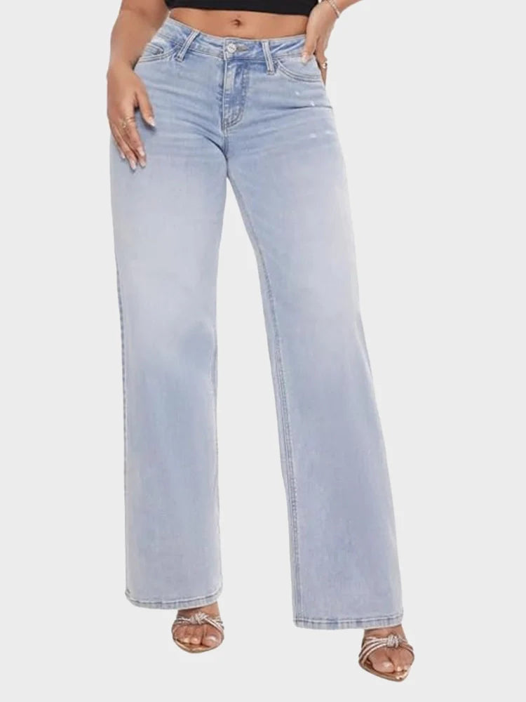 UrbanEase™ Jeans Baggy a Vita Media con Gamba Ampia e Dettagli Strappati