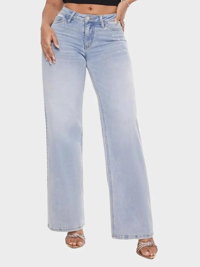 UrbanEase™ Jeans Baggy a Vita Media con Gamba Ampia e Dettagli Strappati