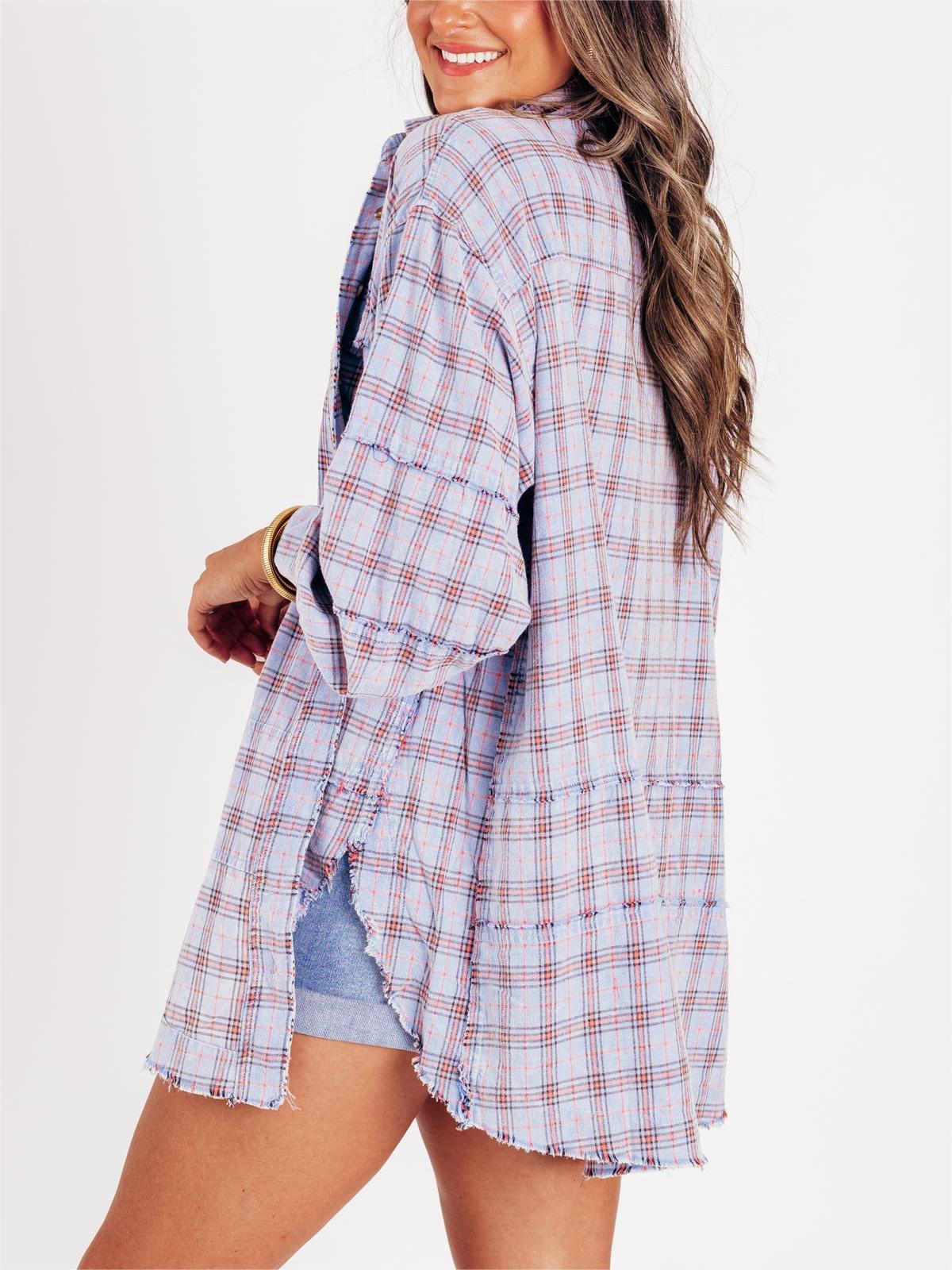 PlaidEase™ Camicia Donna a Quadri con Lavaggio Minerale
