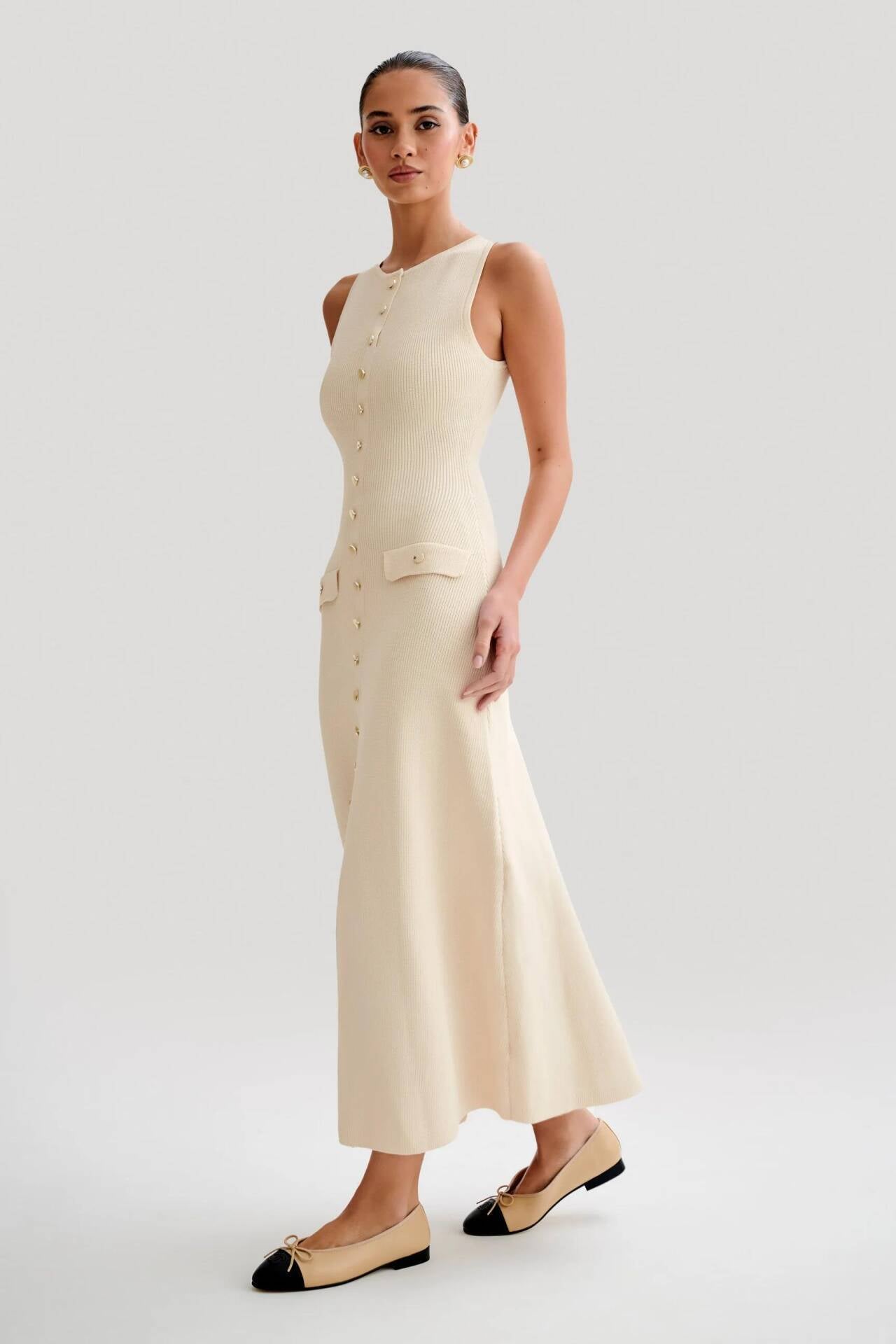Fiona | Gebreide Mouwloze Maxi-jurk