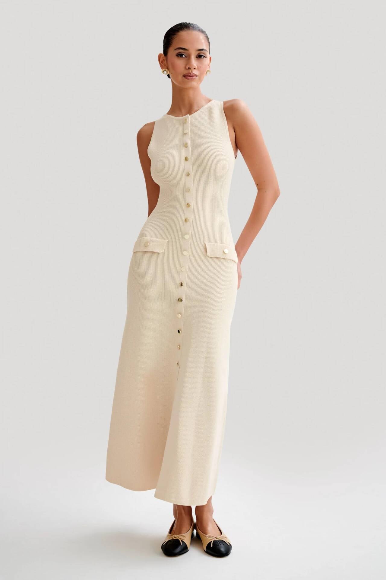 Fiona | Gebreide Mouwloze Maxi-jurk