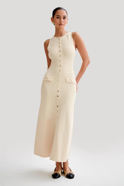 Fiona | Gebreide Mouwloze Maxi-jurk