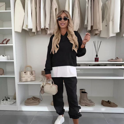 PatchyHood™ Completo Casual Donna con Felpa Patchwork e Cappuccio