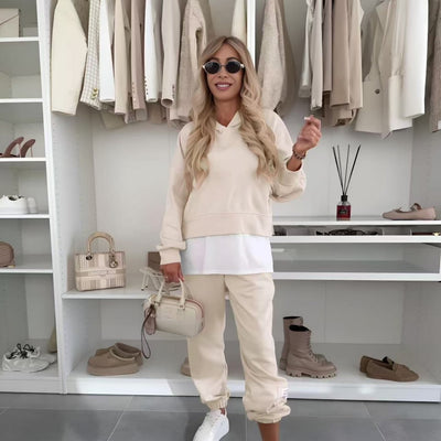 PatchyHood™ Completo Casual Donna con Felpa Patchwork e Cappuccio
