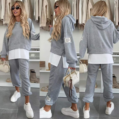 PatchyHood™ Completo Casual Donna con Felpa Patchwork e Cappuccio